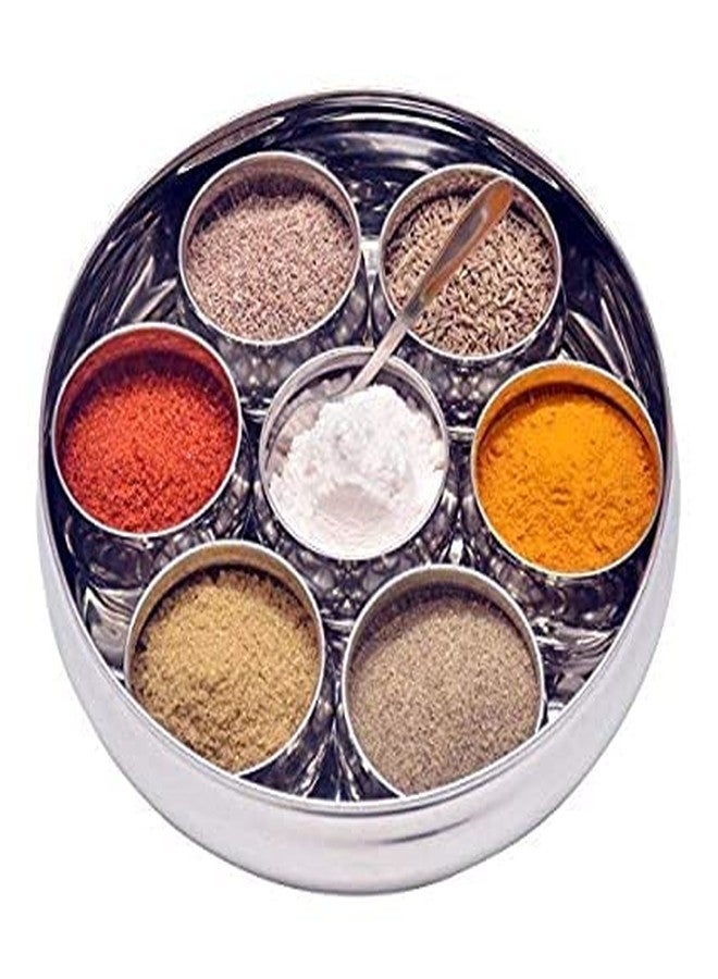 STEEPLE Masala Box Stainless Steel Belly Shape | Spice Box/Dabba/Organiser with See Through Lid with 7 Containers and Small Spoon - Image 3